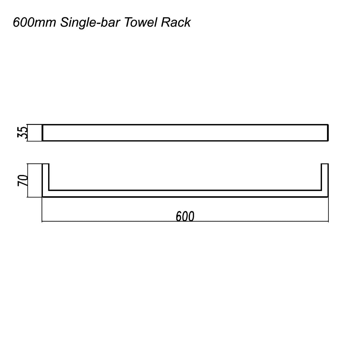 Norico Cavallo Gun Metal Grey Square Single Towel Rail 600mm