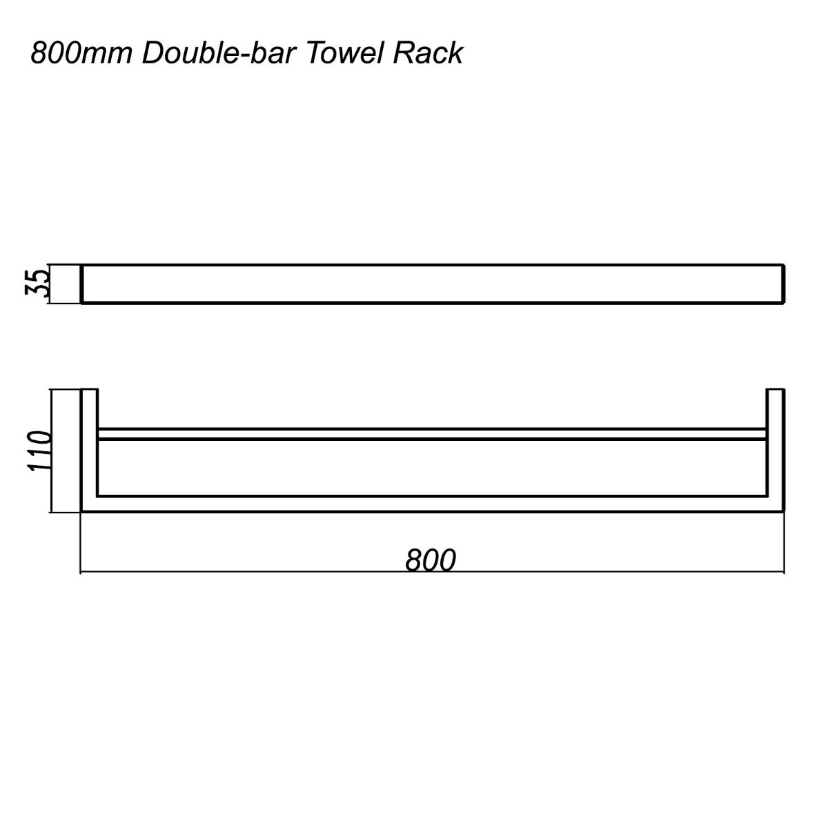 Norico Cavallo Matte Black Square Double Towel Rail 800mm
