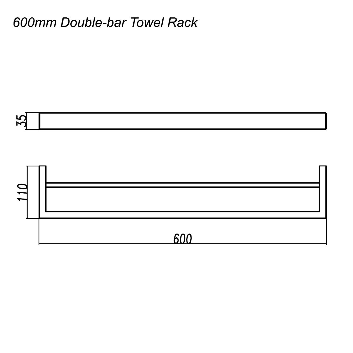 Norico Cavallo Gun Metal Grey Square Double Towel Rail 600mm