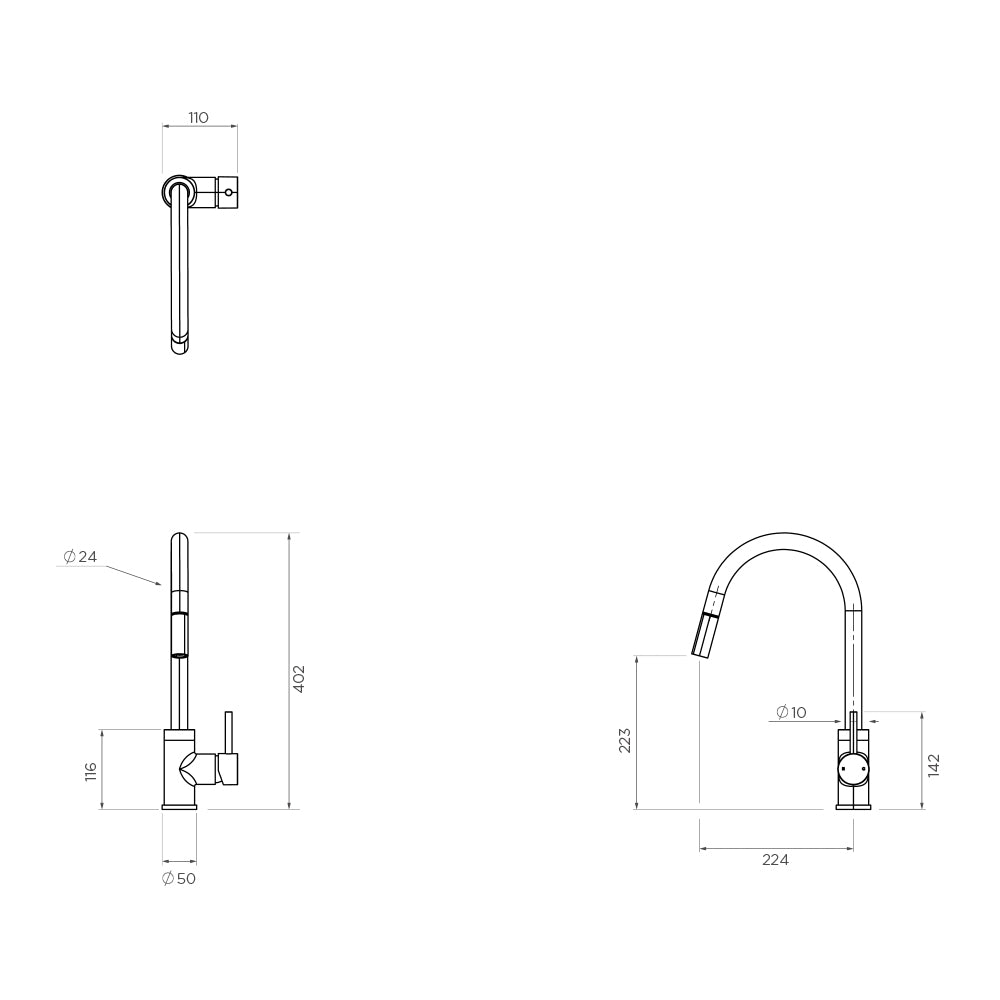 Arcisan Axus Pin Gooseneck Kitchen Mixer with Pull Out Nozzle