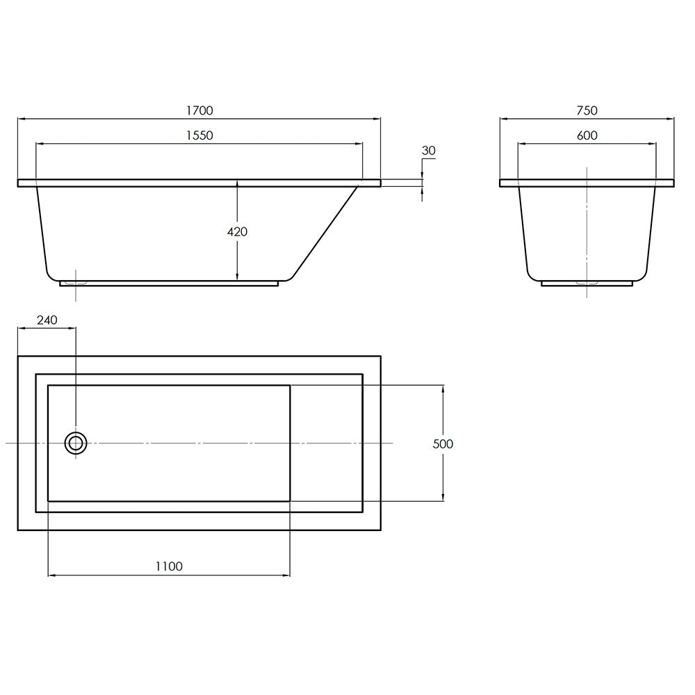Arcisan Axus 1700 Acrylic Inset Bath