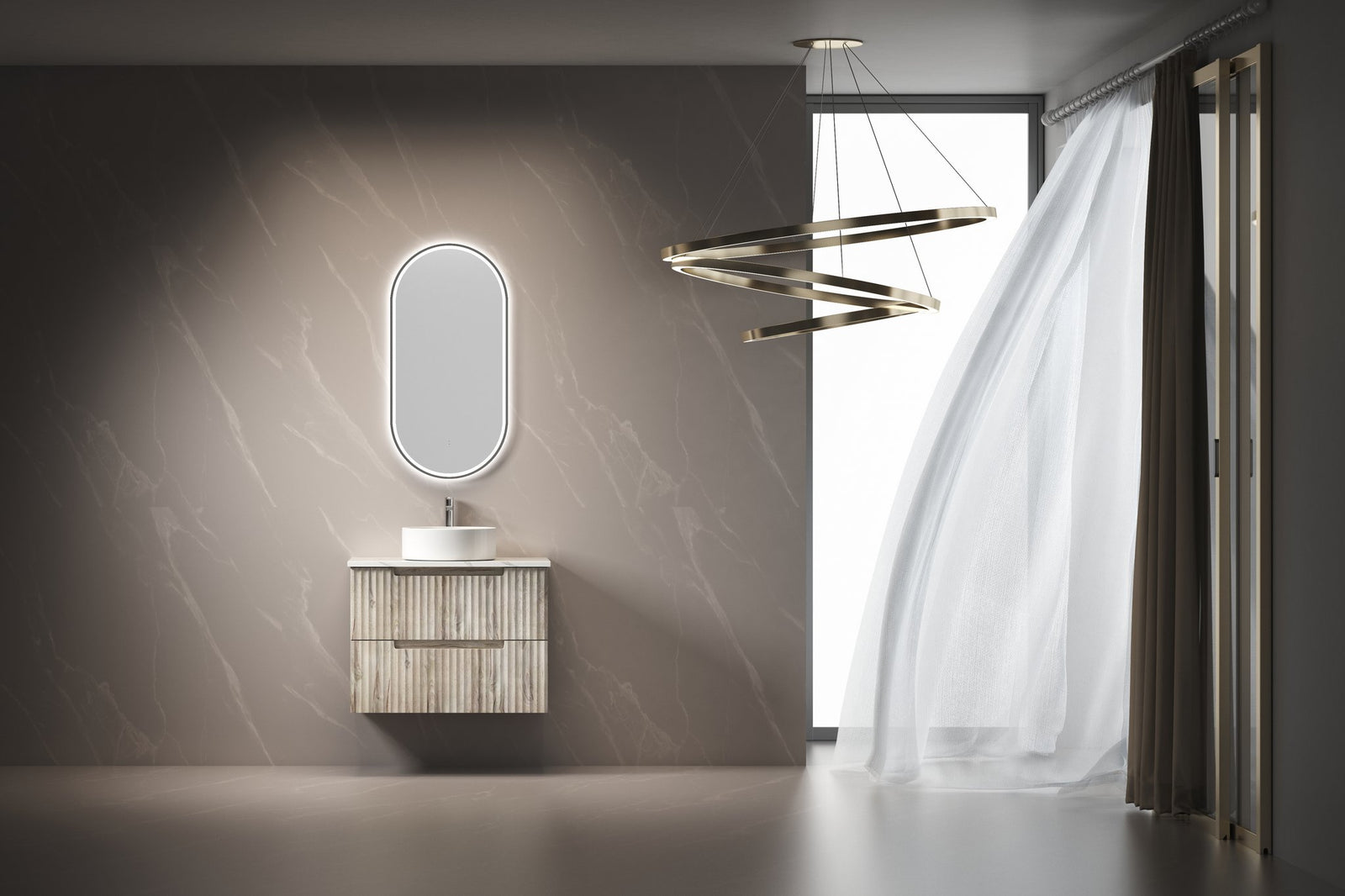 Aulic Beau Monde Oblong LED Mirror, gun metal, styled bathroom