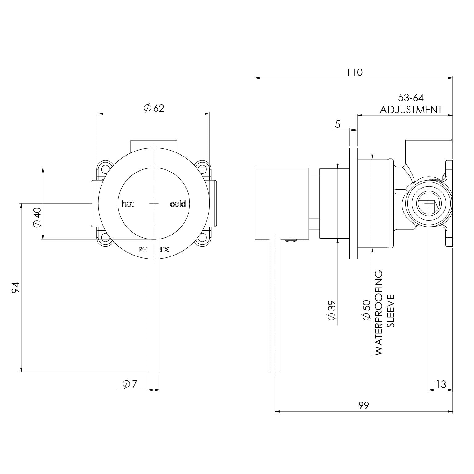 Phoenix Vivid Slimline SwitchMix Shower / Wall Mixer 60mm Backplate (Fit-Off Kit Only) – Lead Free