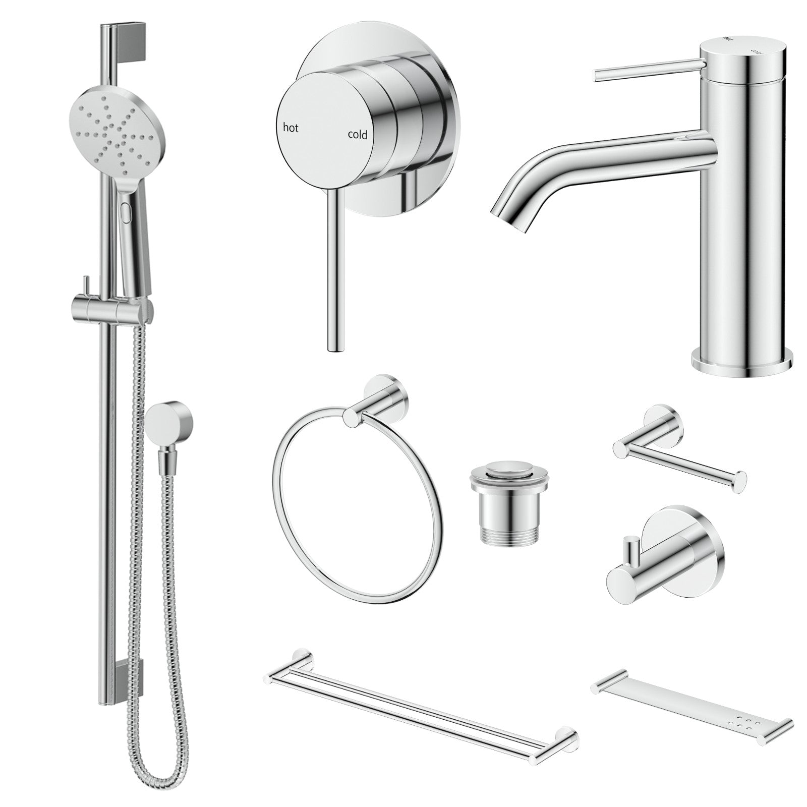 Bella Vista Mica 10-Piece Bathroom Package Builder - Chrome: every piece in the package