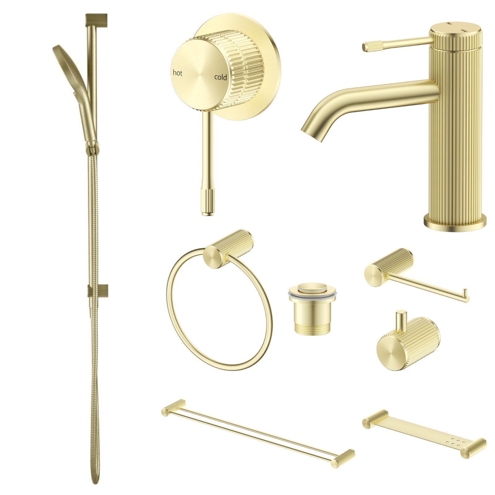Bella Vista Mica Fluted 9-Piece Bathroom Package Builder - French Gold: every piece in the package