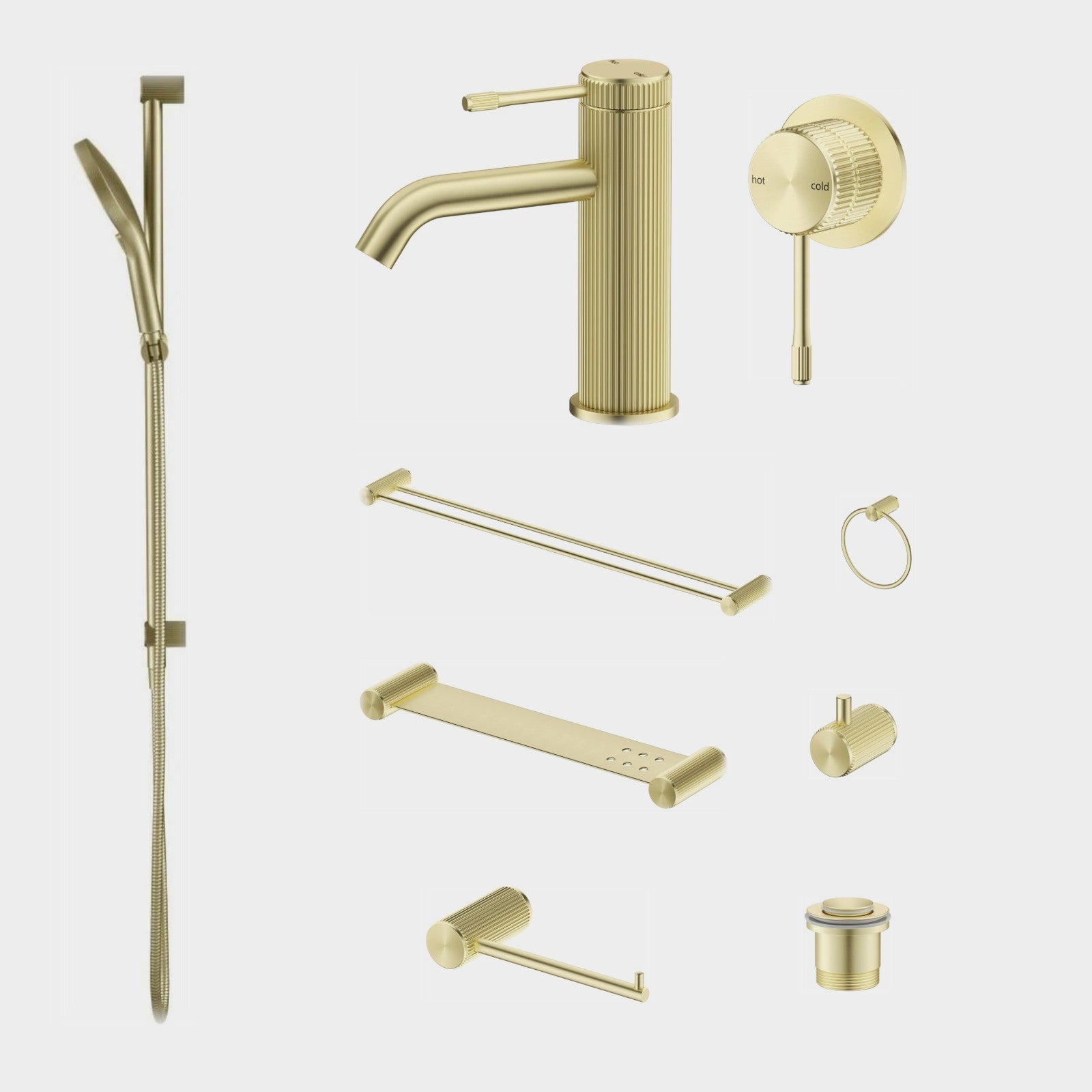 Bella Vista Mica Fluted 9-Piece Bathroom Package Builder - French Gold: every piece in the package