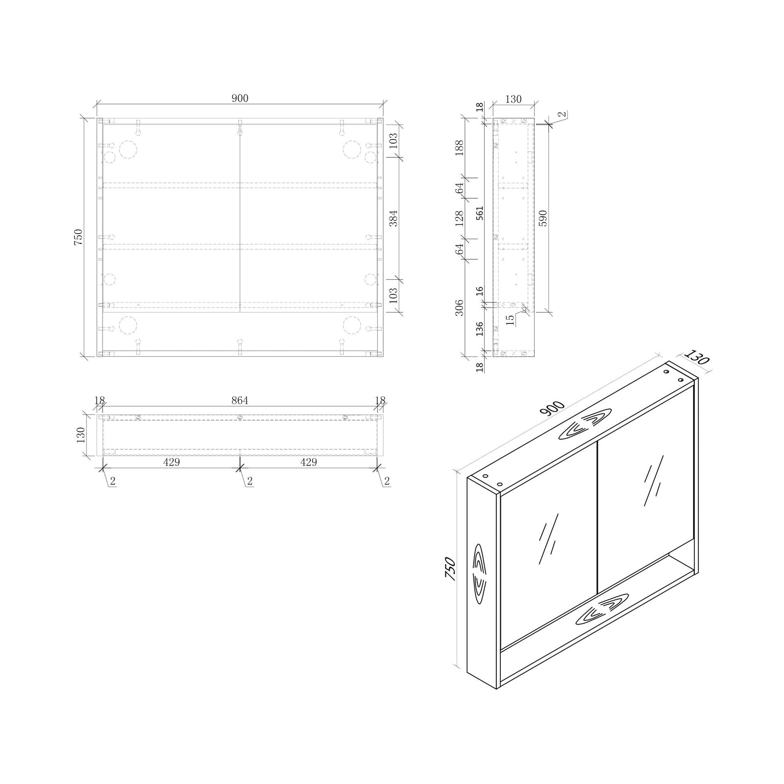 BOND Mirror Cabinet dimensions