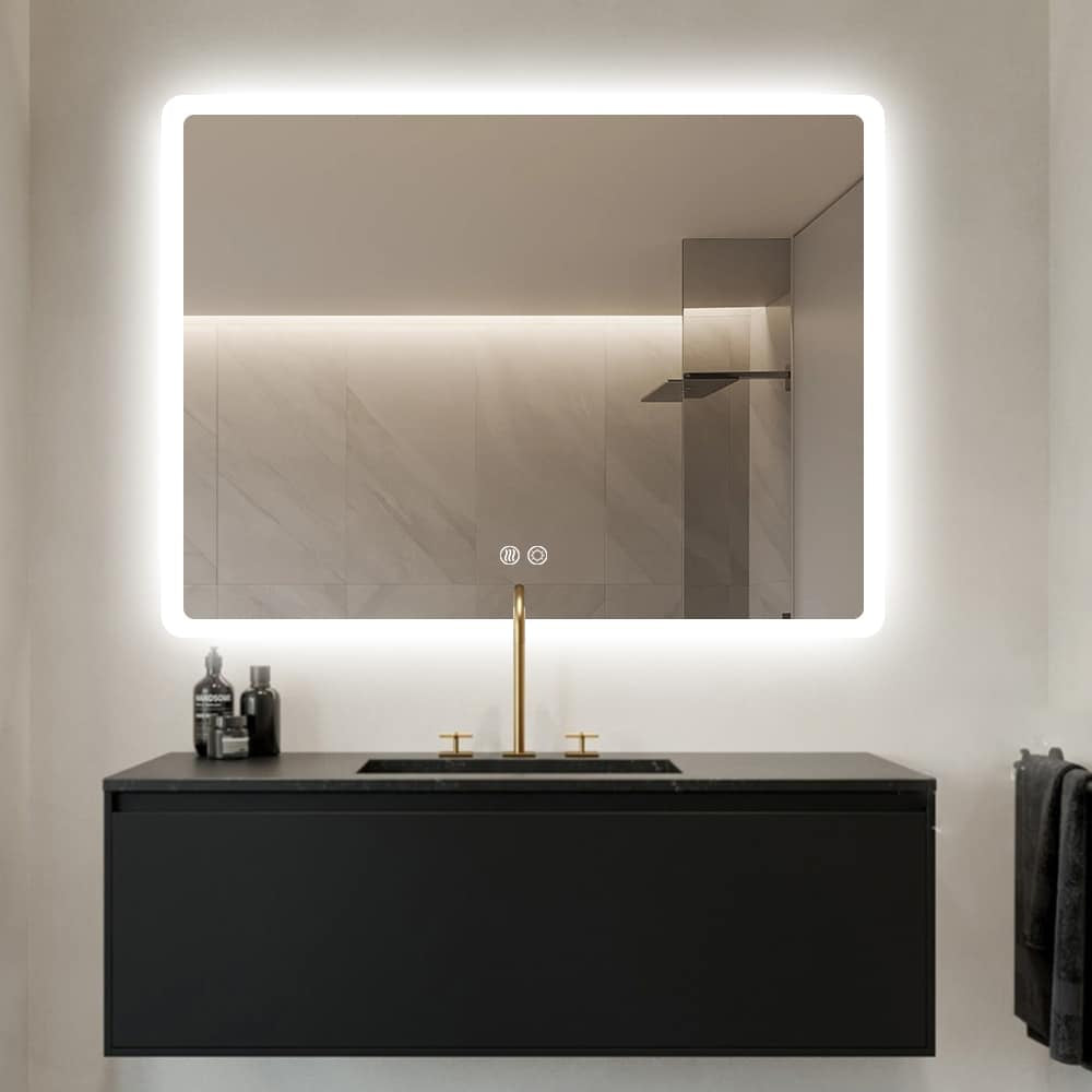 Rectangular LED Mirror Frameless Frosted Wall Mounted Bathroom Defogger Dimmable Touch Sensor