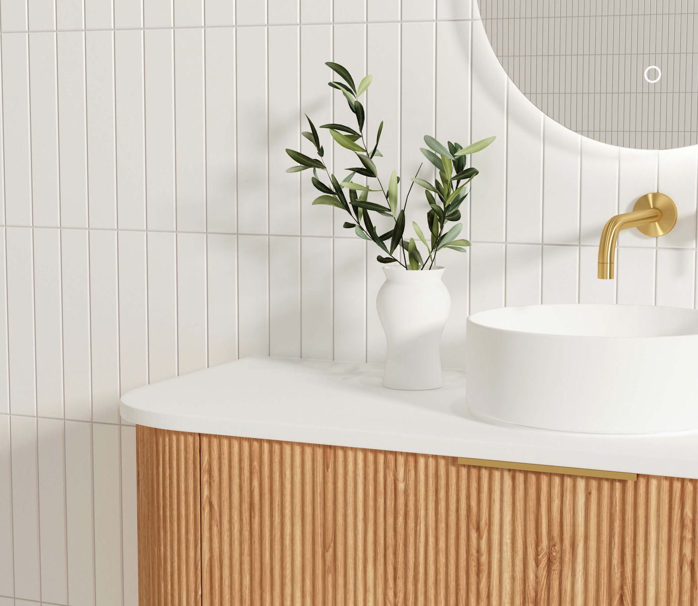 Otti Bondi Fluted Wall Hung Vanity | Satin White & Woodland Oak