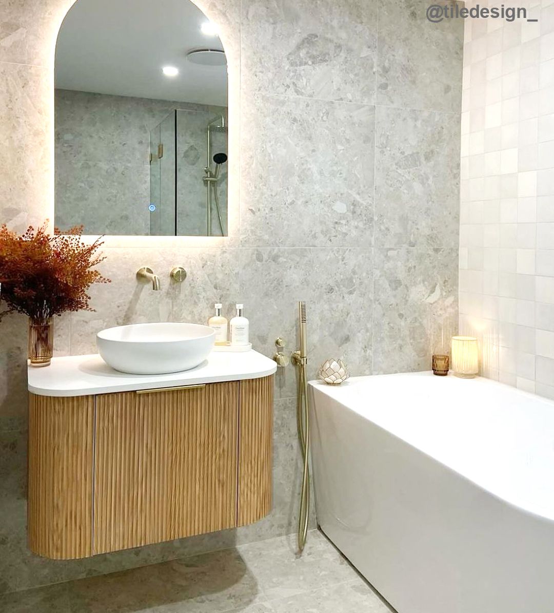 Otti Bondi Fluted Wall Hung Vanity | Satin White & Woodland Oak