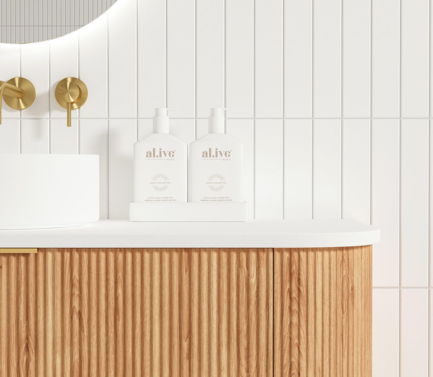 Otti Bondi Fluted Wall Hung Vanity | Satin White & Woodland Oak