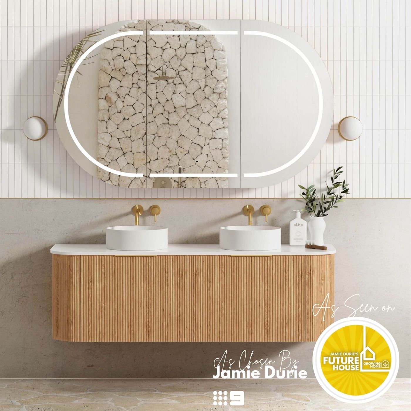 Otti Bondi Fluted Wall Hung Vanity | Satin White & Woodland Oak