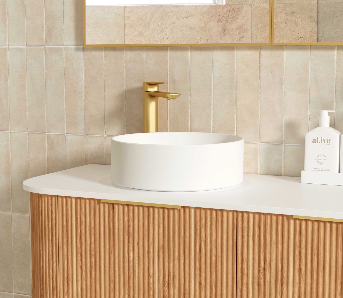 Otti Bondi Fluted Wall Hung Vanity | Satin White & Woodland Oak