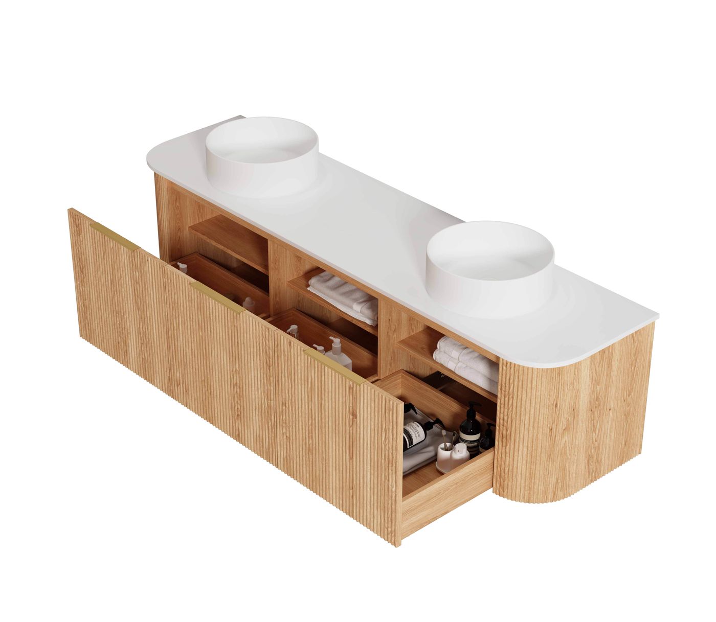 Otti Bondi Fluted Wall Hung Vanity | Satin White & Woodland Oak