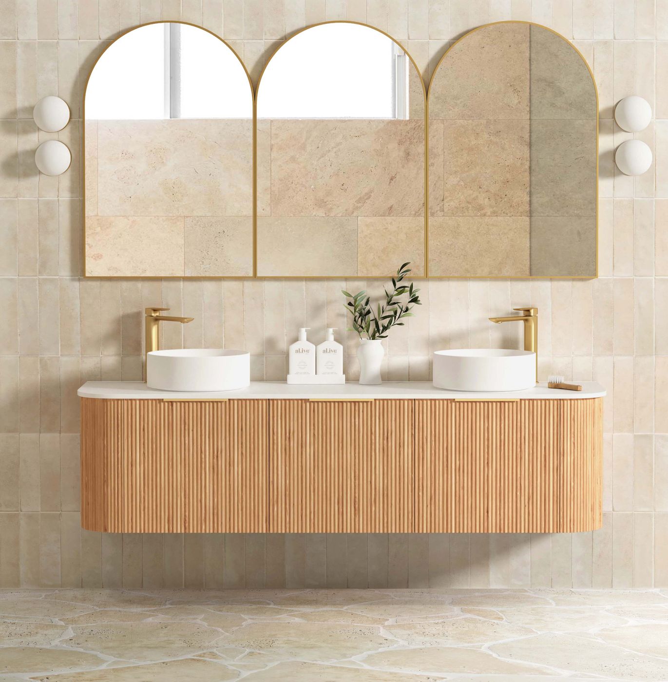 Otti Bondi Fluted Wall Hung Vanity | Satin White & Woodland Oak | 600 / 750 / 900 / 1200 / 1500 / 1800 MM
