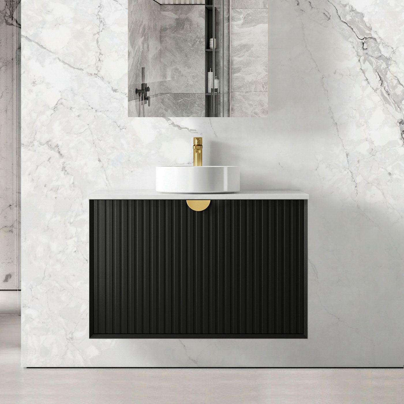 Otti Marlo Fluted Wall Hung Vanity | Matte Black