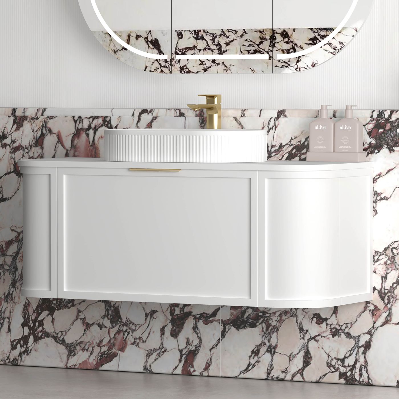 Otti Hampshire Wall Hung Curve Vanity | Satin White