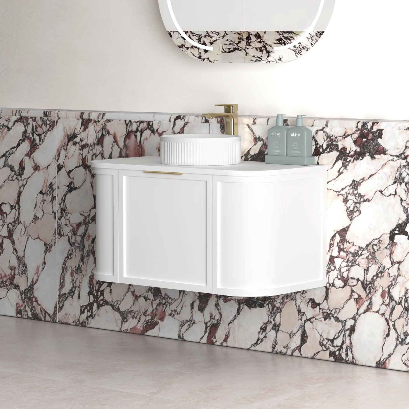 Otti Hampshire Wall Hung Curve Vanity | Satin White