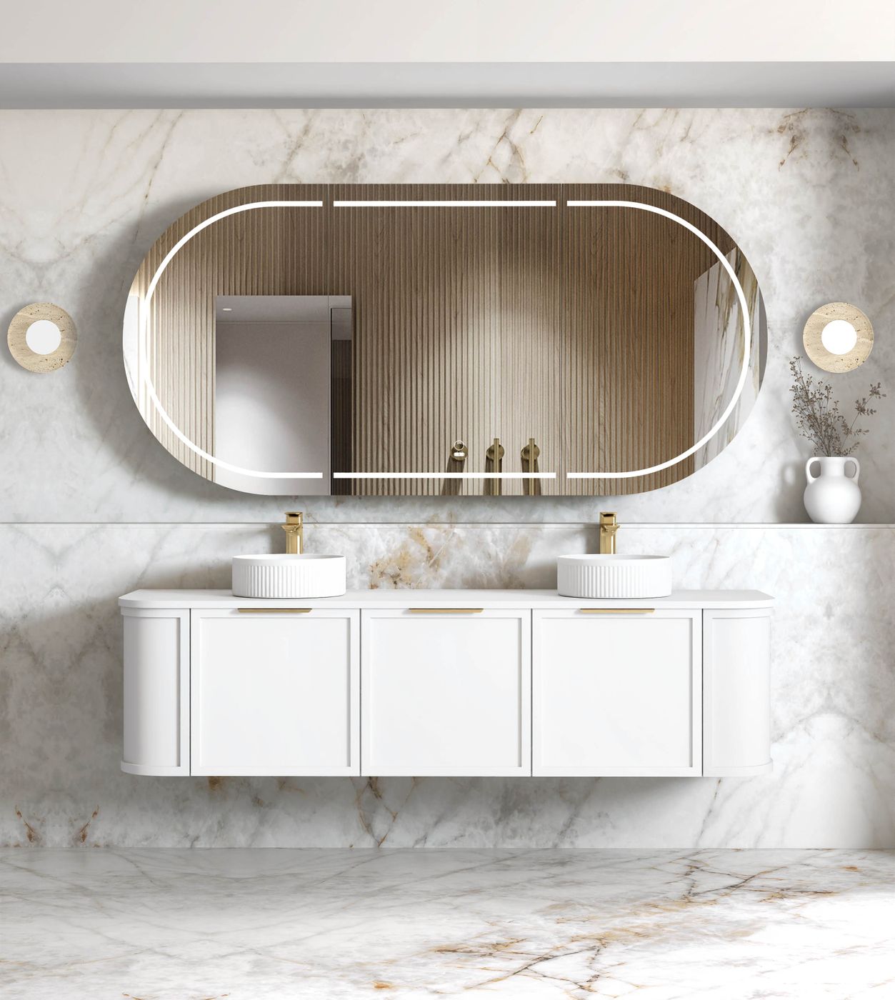 Otti Hampshire Wall Hung Curve Vanity | Satin White