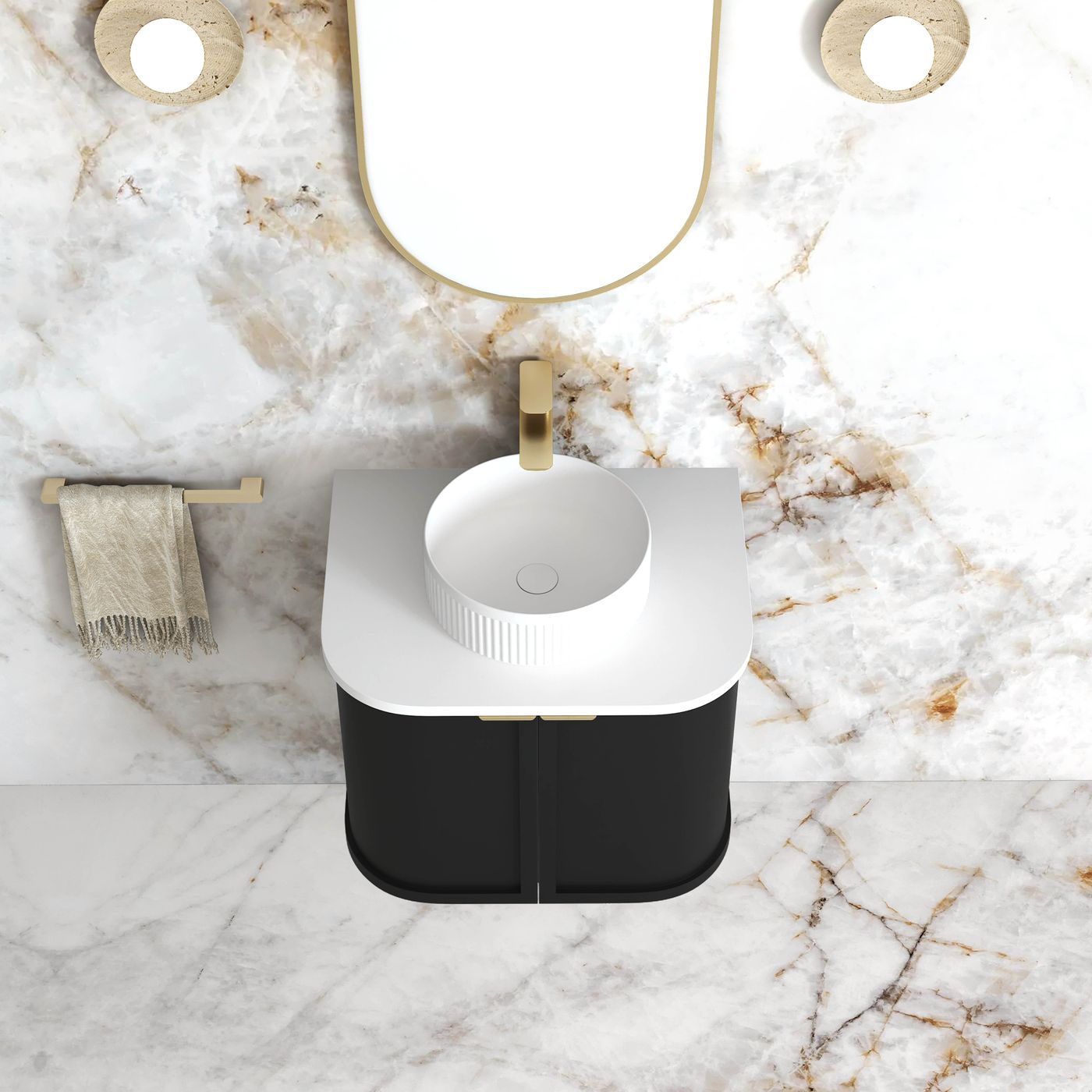 Otti Hampshire Wall Hung Curve Vanity | Satin Black