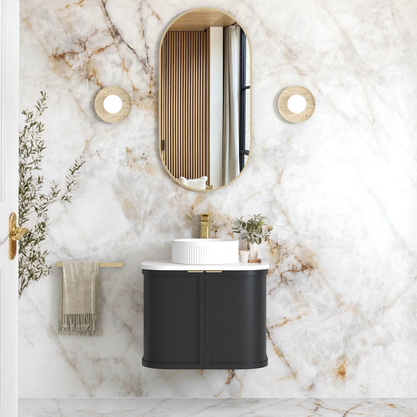 Otti Hampshire Wall Hung Curve Vanity | Satin Black