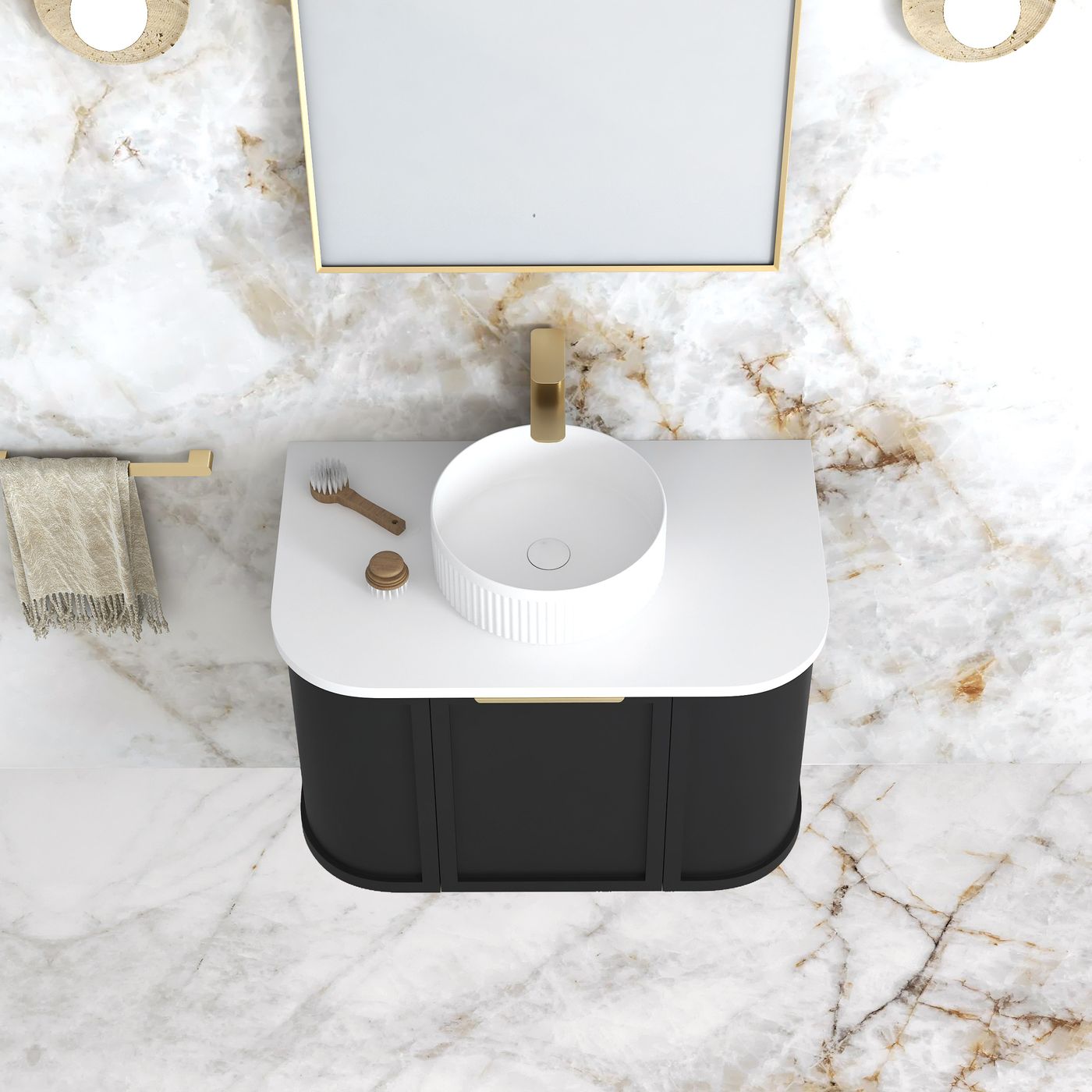 Otti Hampshire Wall Hung Curve Vanity | Satin Black