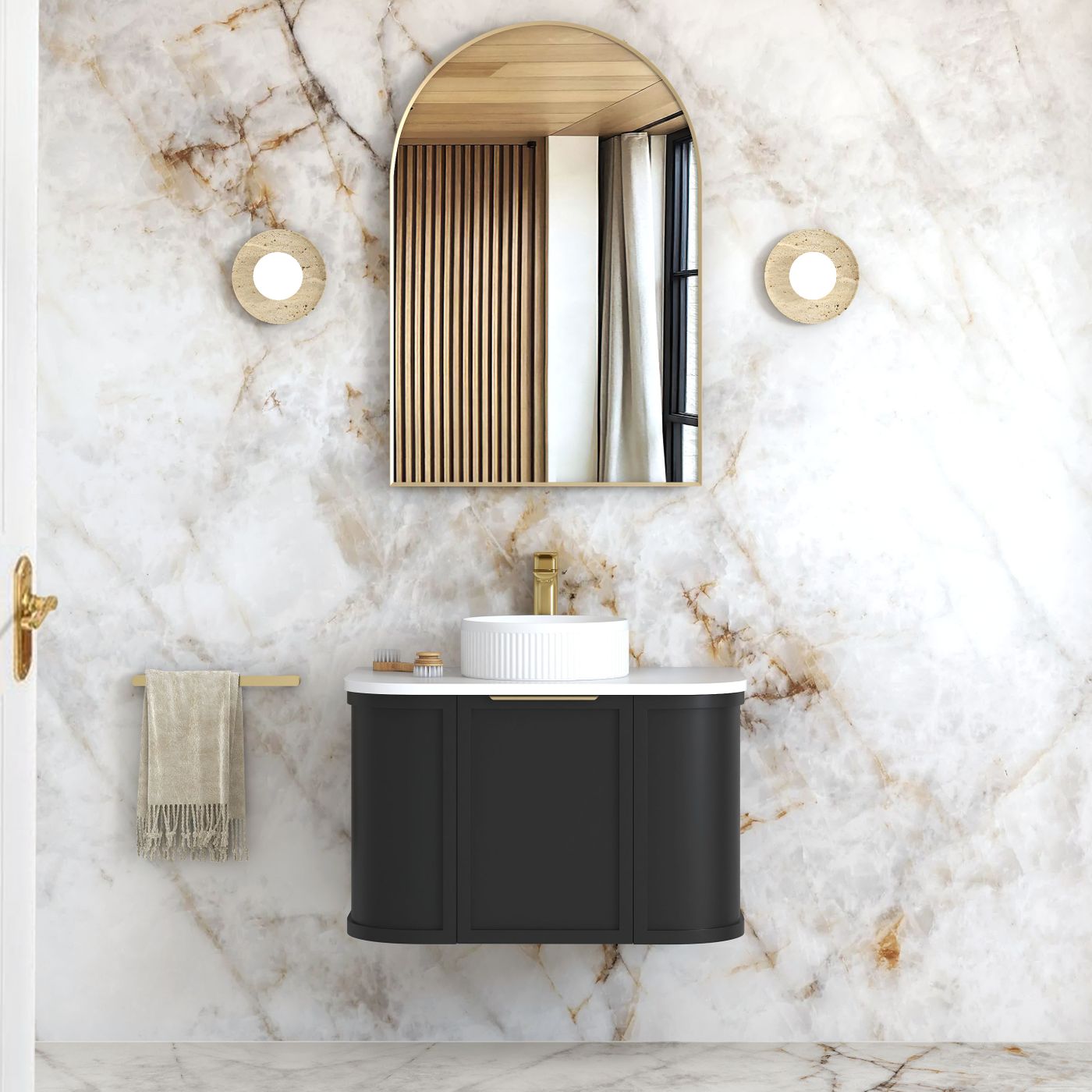 Otti Hampshire Wall Hung Curve Vanity | Satin Black