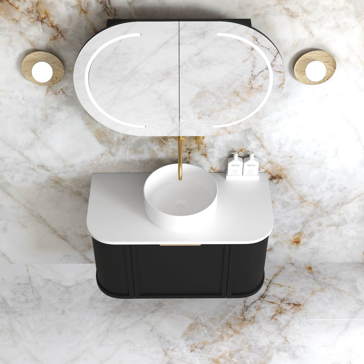 Otti Hampshire Wall Hung Curve Vanity | Satin Black