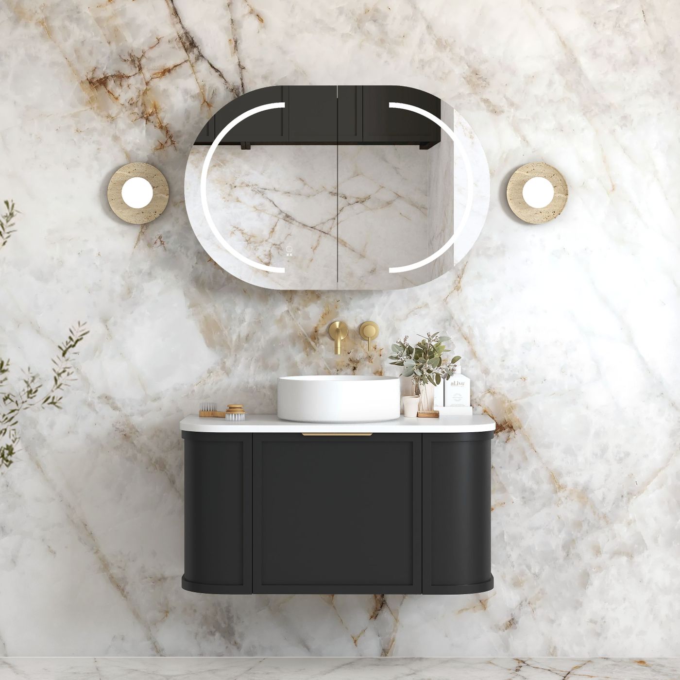 Otti Hampshire Wall Hung Curve Vanity | Satin Black