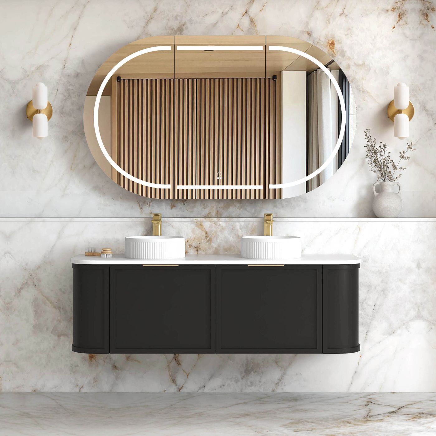 Otti Hampshire Wall Hung Curve Vanity | Satin Black