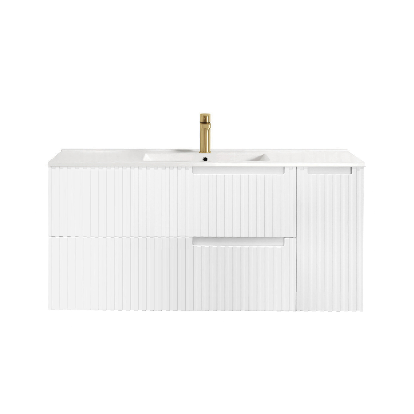 Otti Noosa Fluted Satin White Wall Hung Vanity 600 / 750 / 900 / 1200 / 1500 MM
