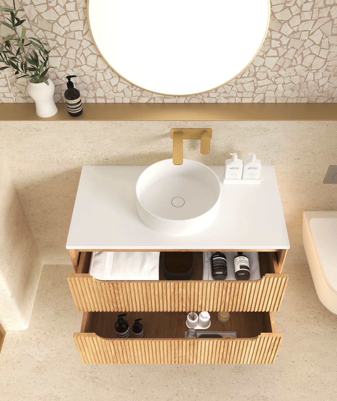 Otti Byron Fluted Woodland Oak Wall Hung Vanity