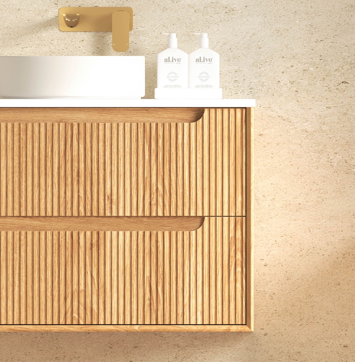 Otti Byron Fluted Woodland Oak Wall Hung Vanity