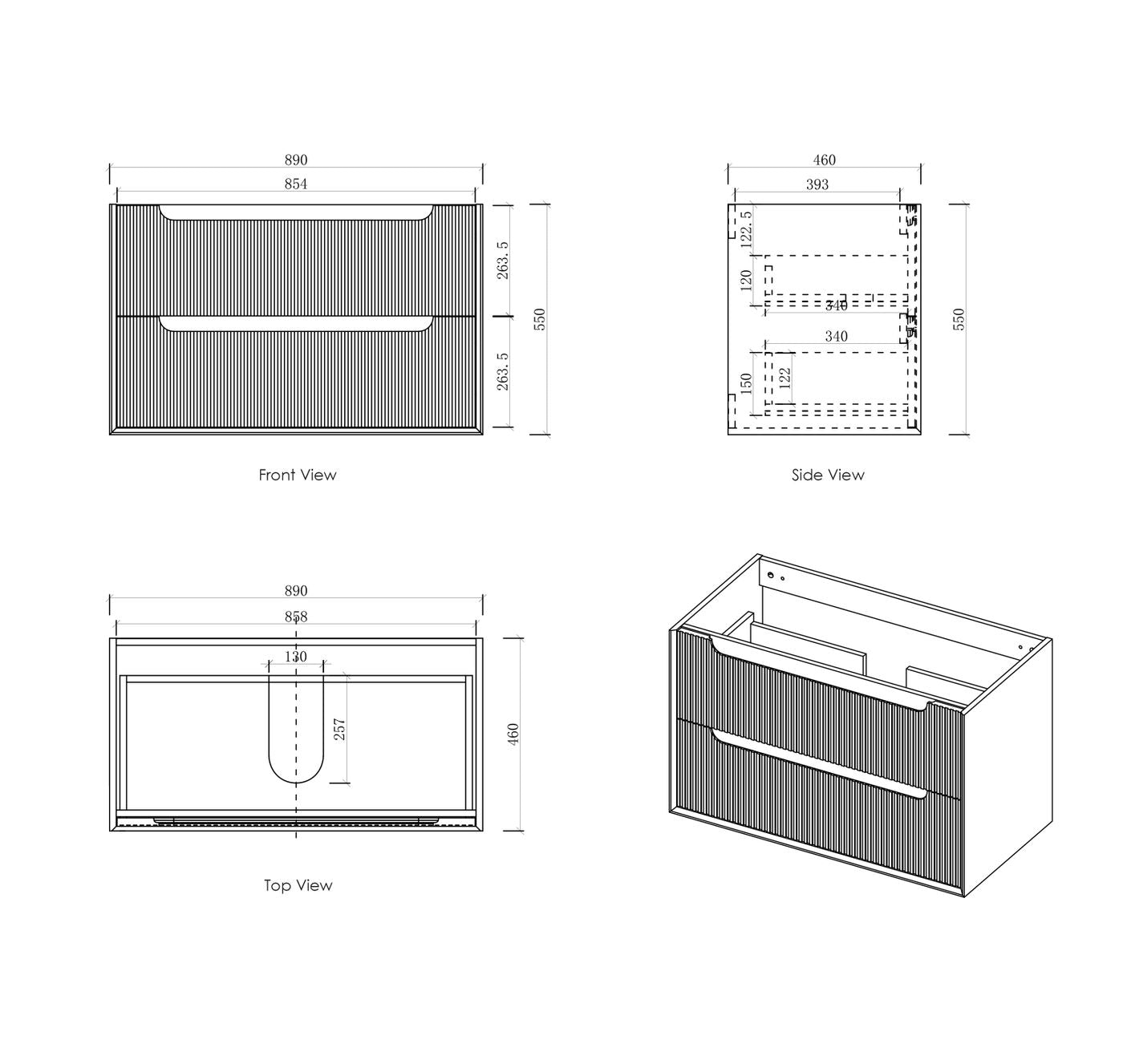 Otti Byron Fluted Woodland Oak Wall Hung Vanity