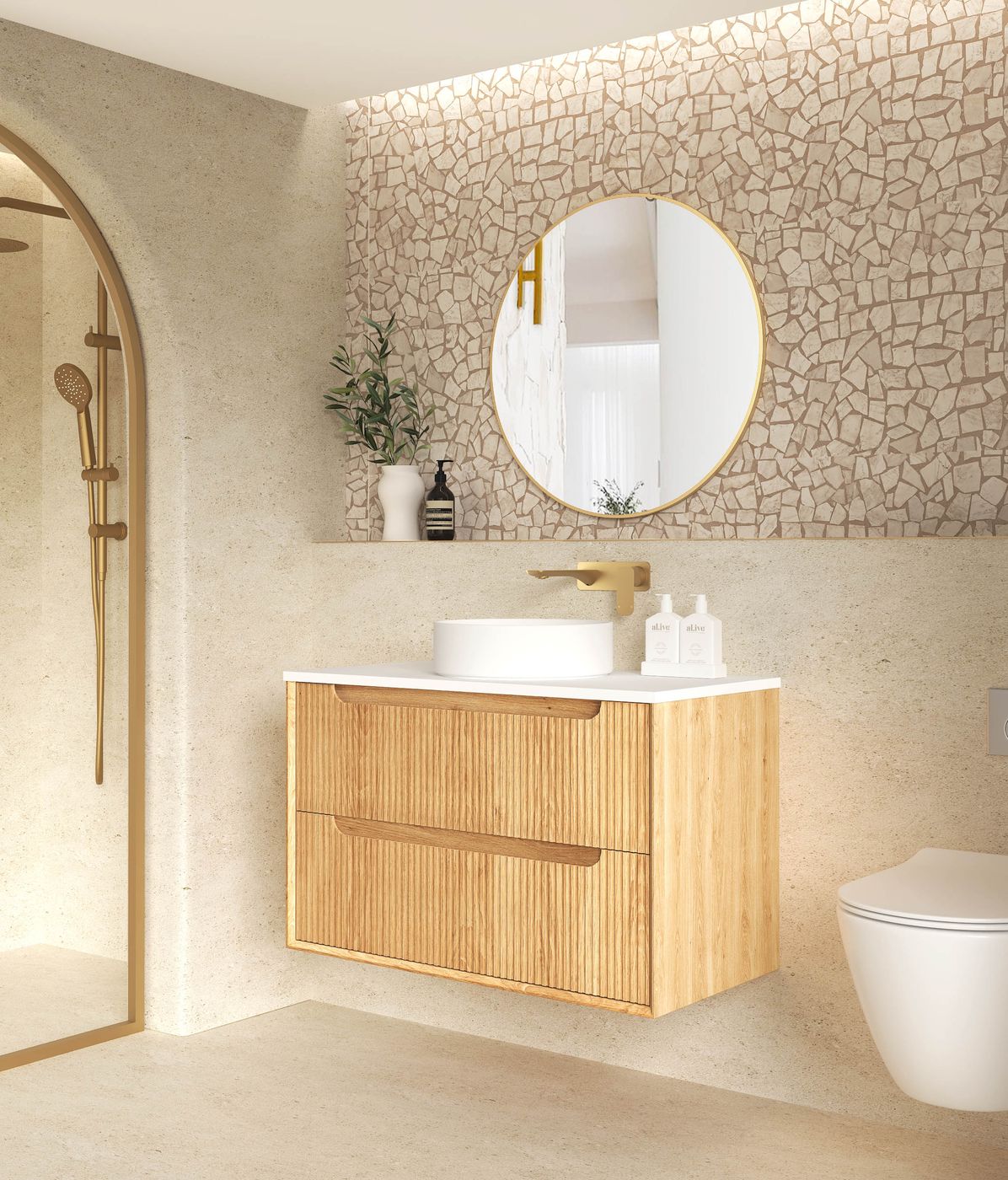 Otti Byron Fluted Woodland Oak Wall Hung Vanity