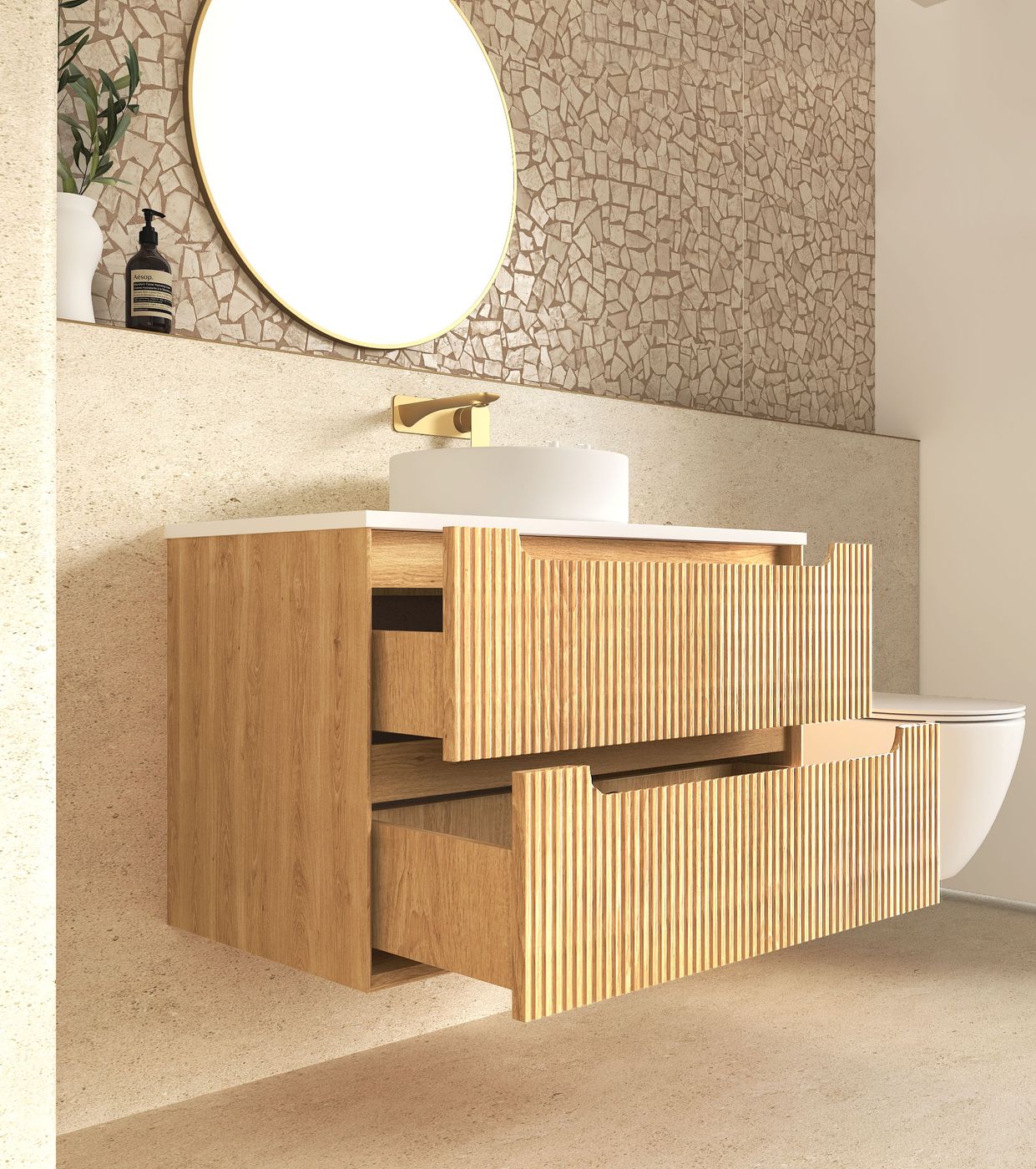 Otti Byron Fluted Woodland Oak Wall Hung Vanity