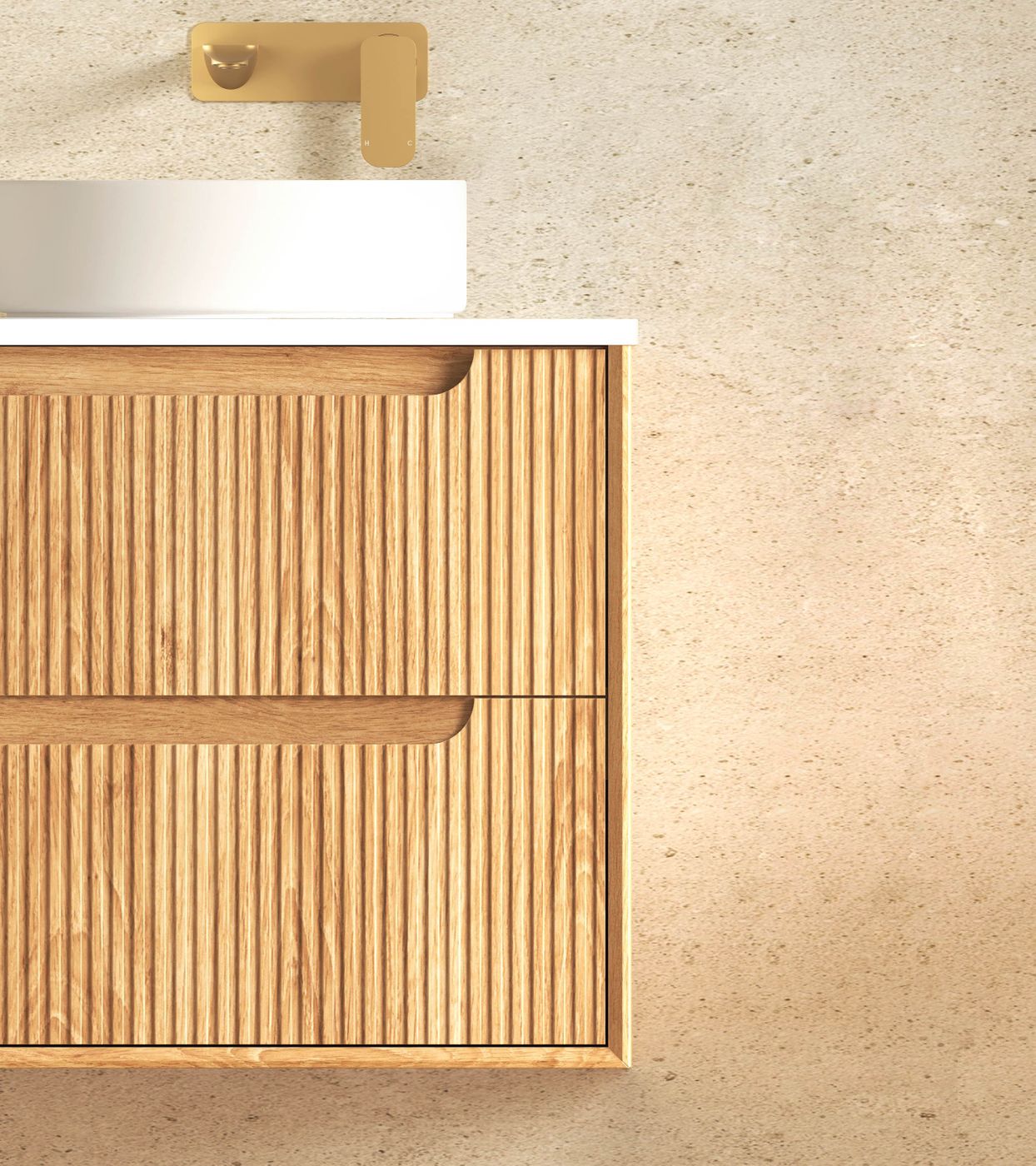 Otti Byron Fluted Woodland Oak Wall Hung Vanity