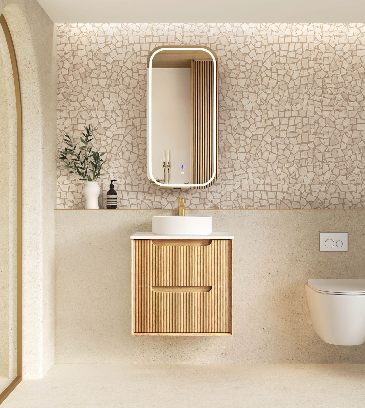 Otti Byron Fluted Woodland Oak Wall Hung Vanity