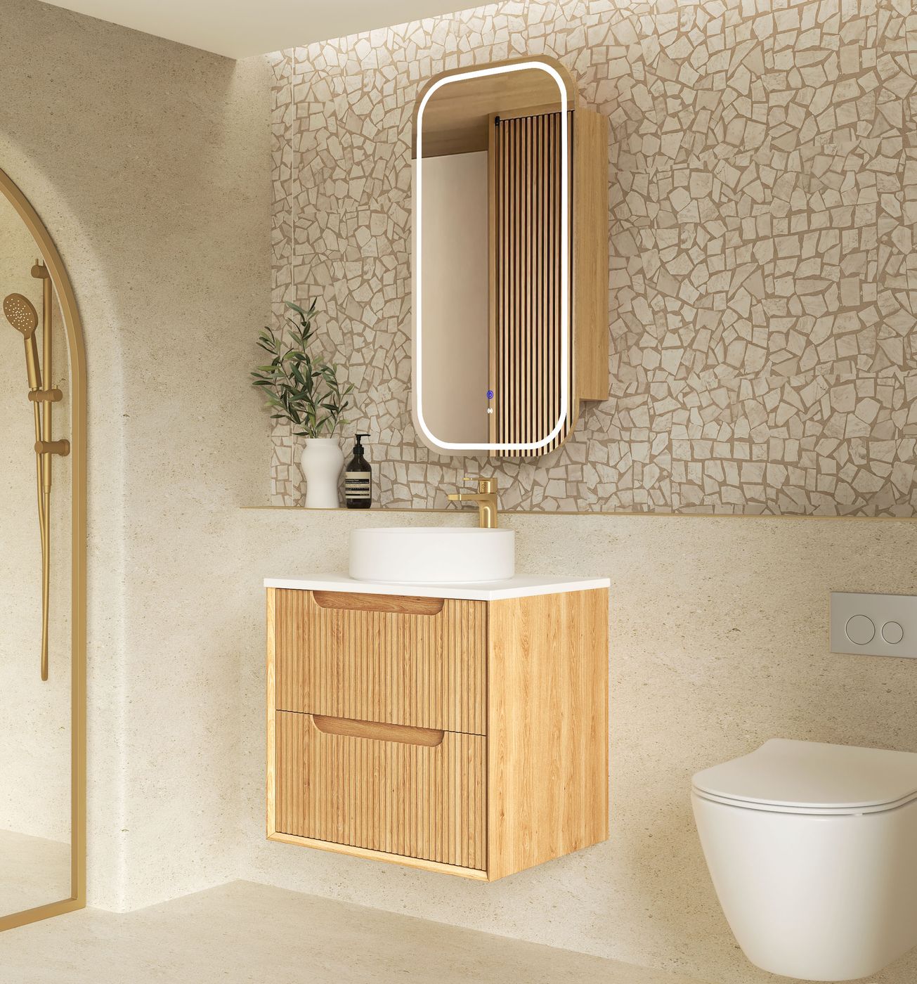 Otti Byron Fluted Woodland Oak Wall Hung Vanity