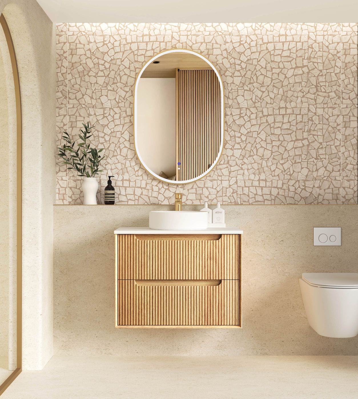 Otti Byron Fluted Woodland Oak Wall Hung Vanity