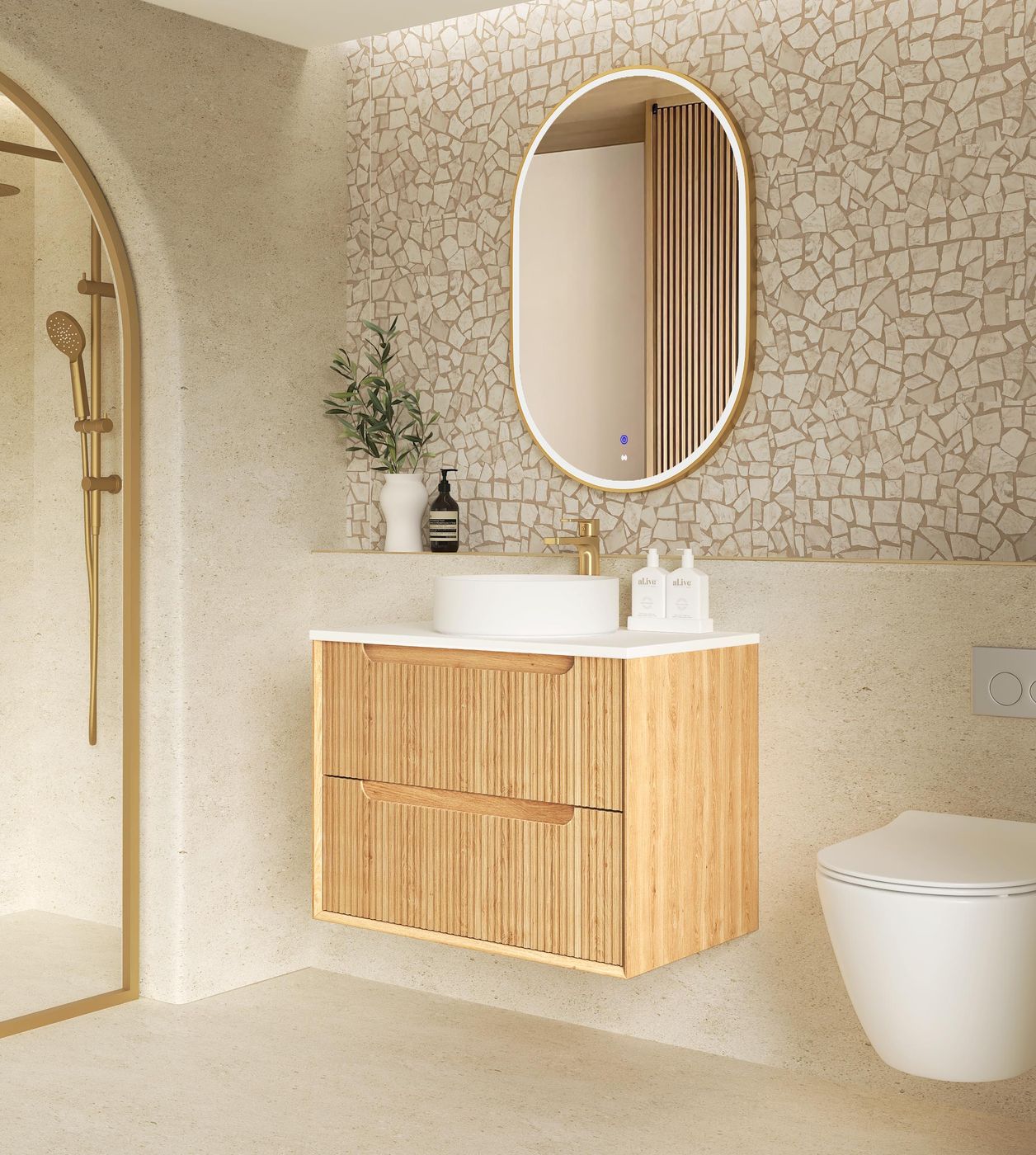 Otti Byron Fluted Woodland Oak Wall Hung Vanity