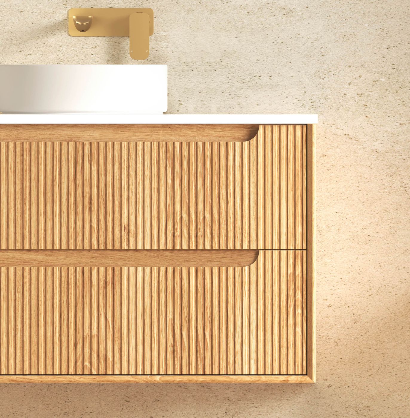 Otti Byron Fluted Woodland Oak Wall Hung Vanity