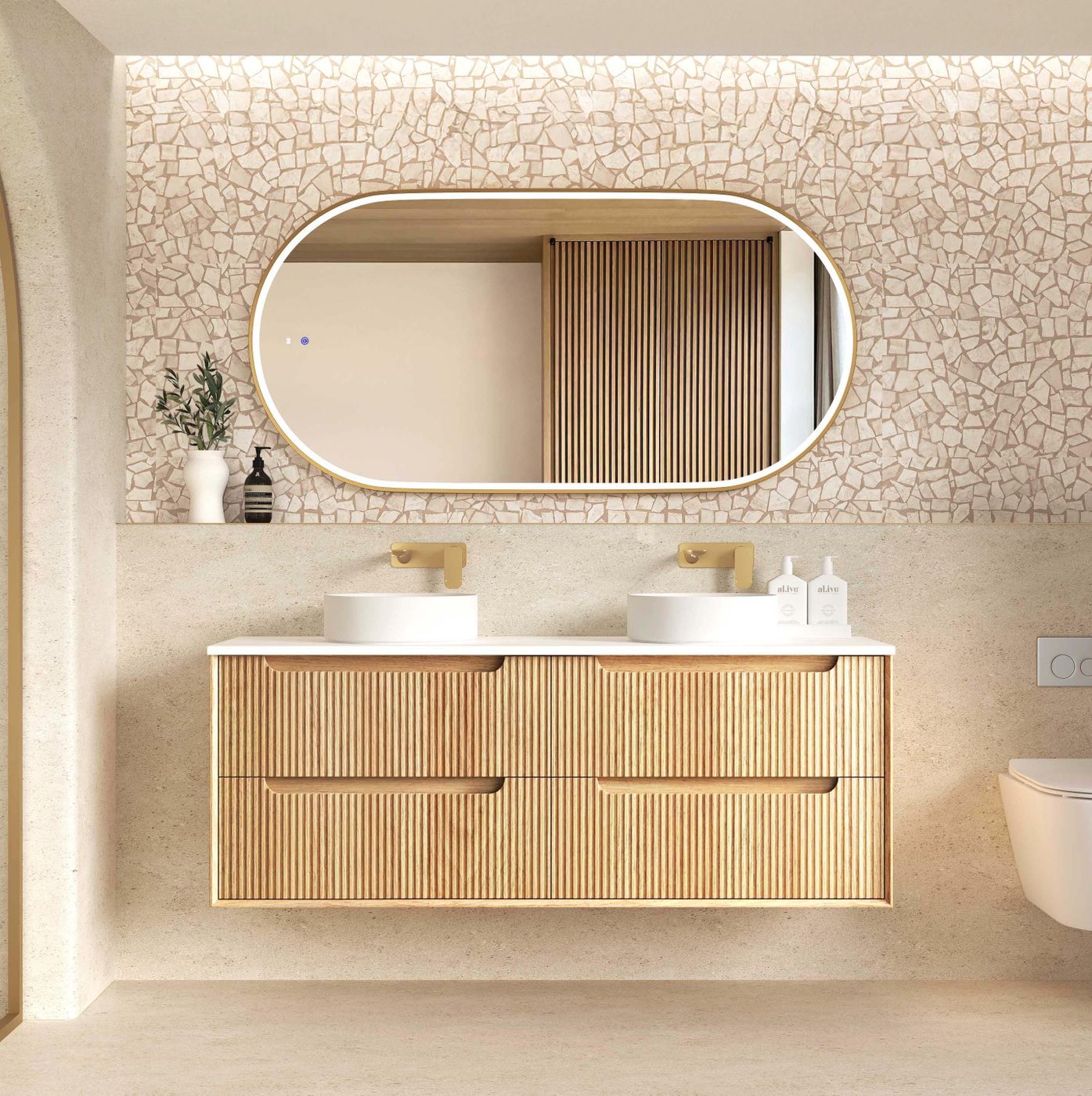 Otti Byron Fluted Woodland Oak Wall Hung Vanity