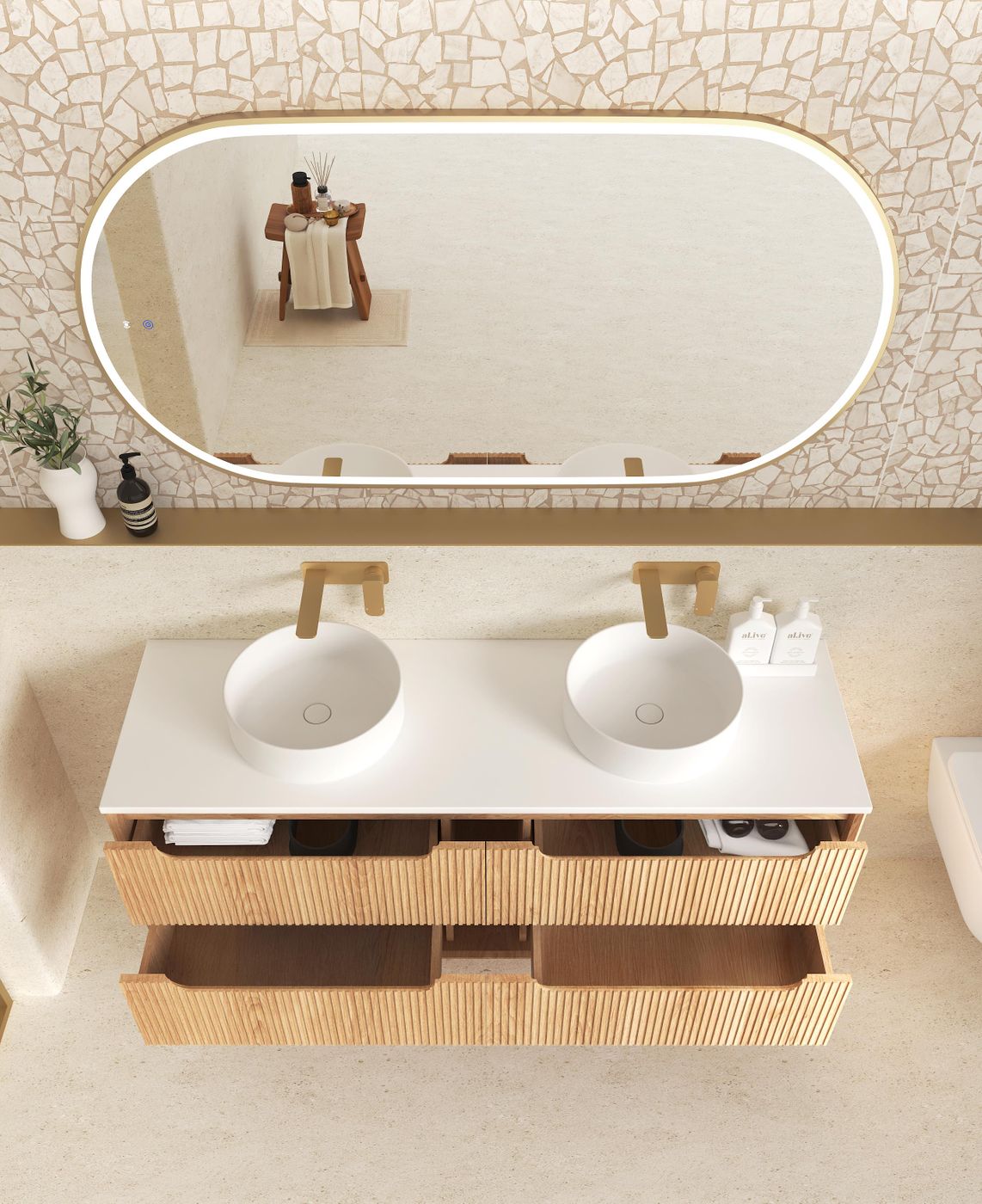 Otti Byron Fluted Woodland Oak Wall Hung Vanity