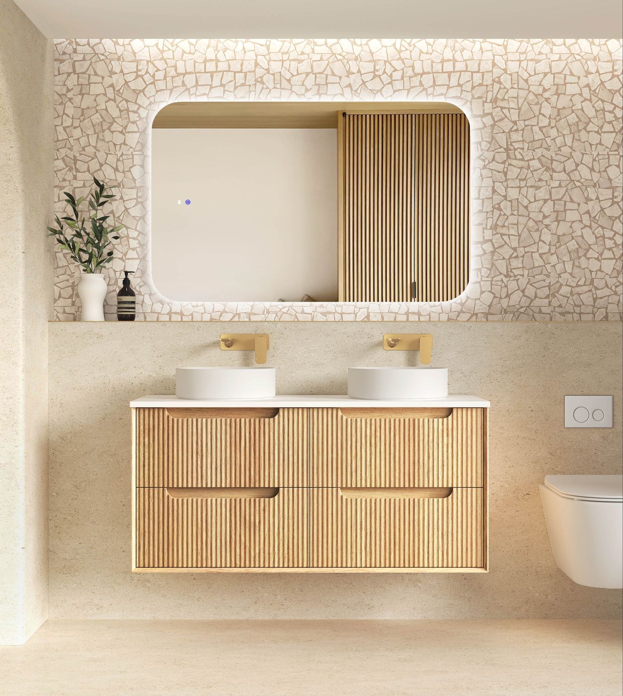 Otti Byron Fluted Woodland Oak Wall Hung Vanity