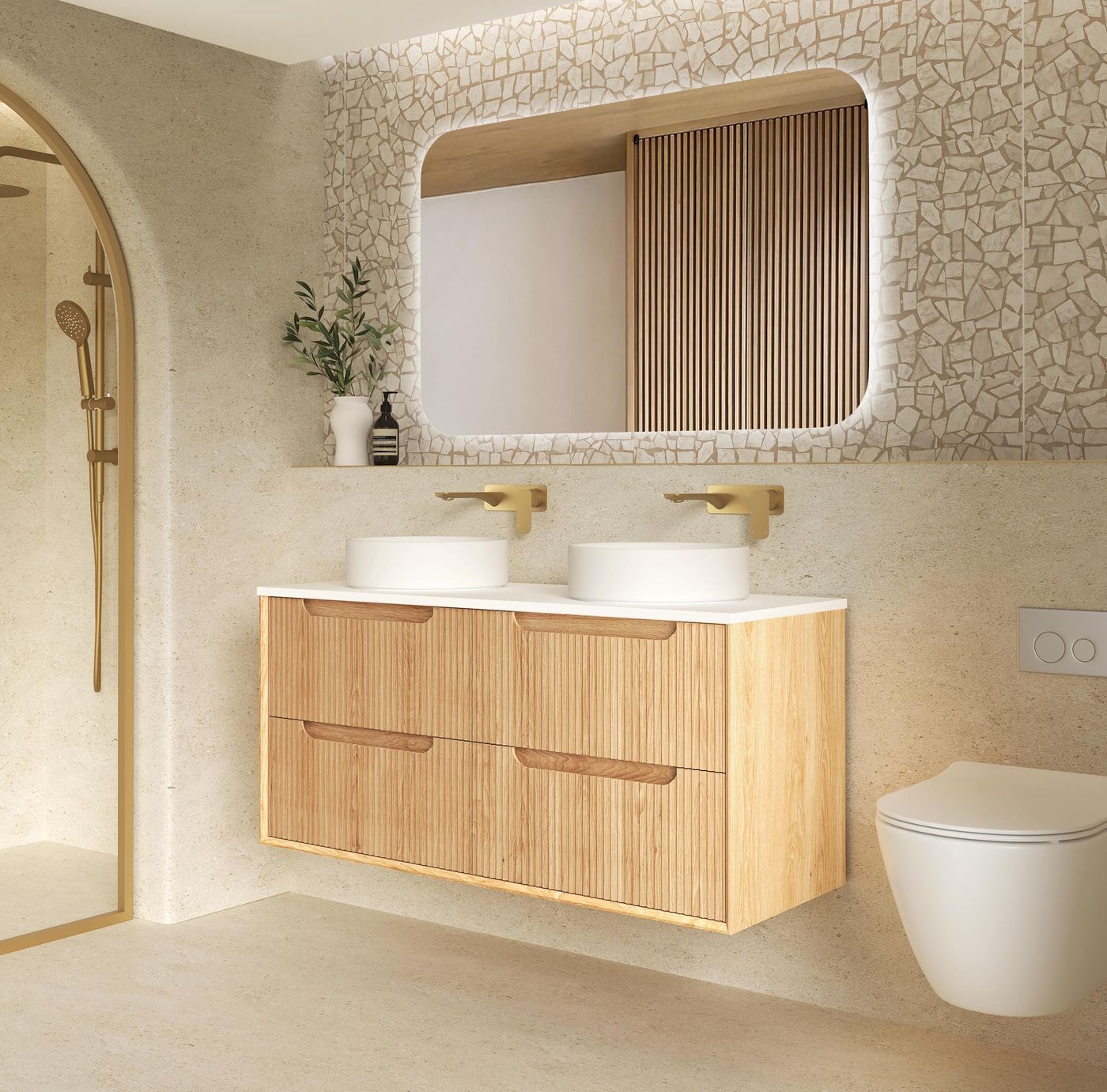 Otti Byron Fluted Woodland Oak Wall Hung Vanity