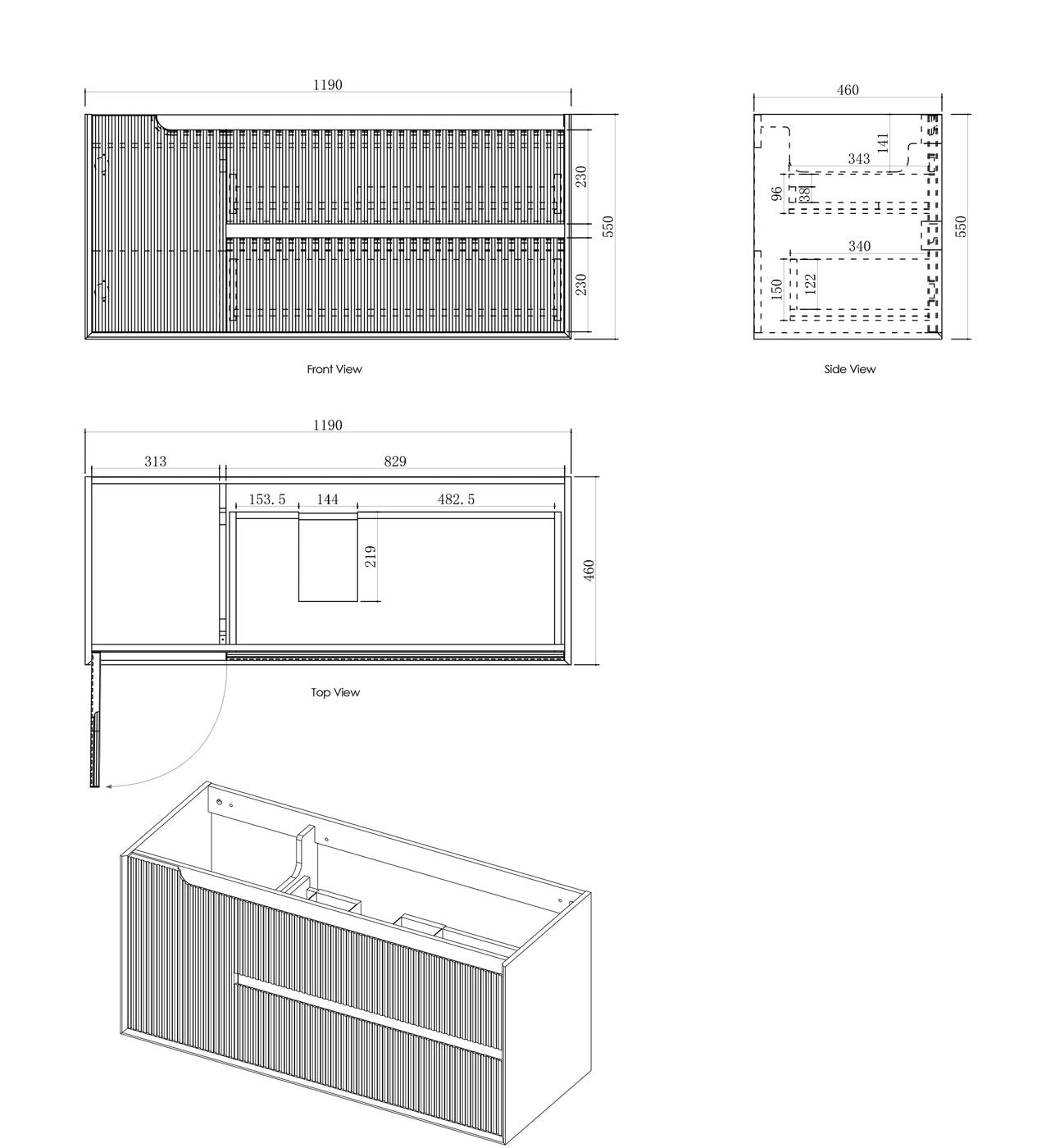 Otti Byron Fluted Woodland Oak Wall Hung Vanity