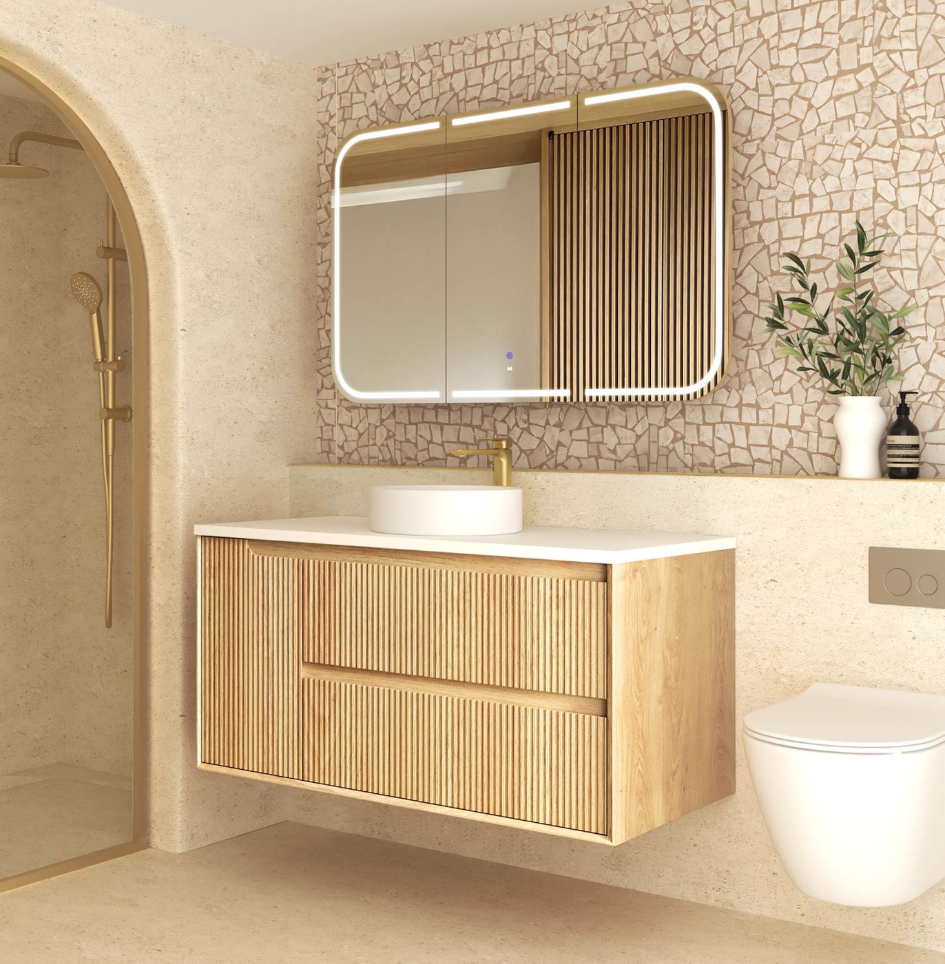 Otti Byron Fluted Woodland Oak Wall Hung Vanity