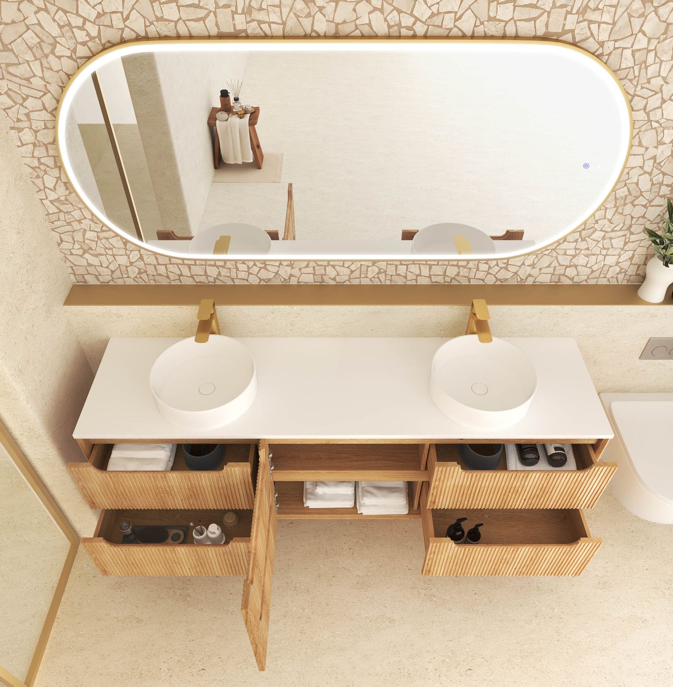 Otti Byron Fluted Woodland Oak Wall Hung Vanity 1800mm