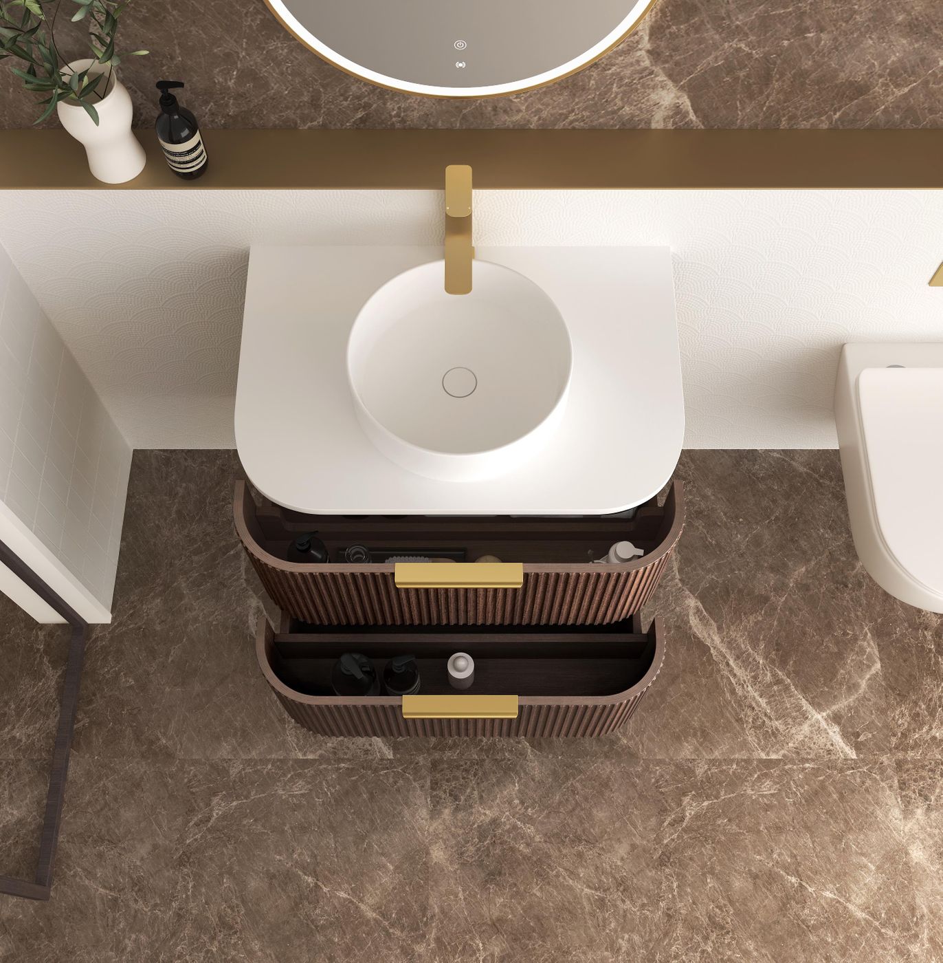 Otti Havana Fluted Wall Hung Curve Vanity | Sable Walnut